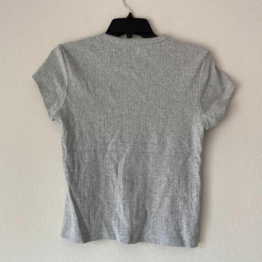 MADHAPPY Hanes Pointelle Baby Tee GRAY SZ XS - Picture 4 of 4